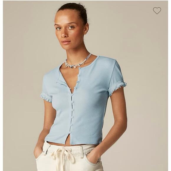 J.Crew Fine rib crochet-trim cardigan NWOT womens light blue size medium - Picture 1 of 11